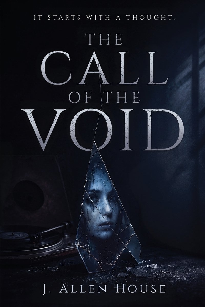 Cover of The Call of the Void by J. Allen House: a shard of broken mirror reflecting a girl's face in a dark room